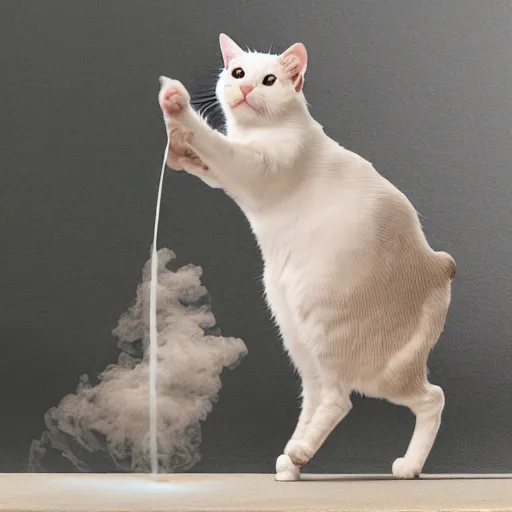 Prompt: a realistic photo of a cat standing on two legs and vaping