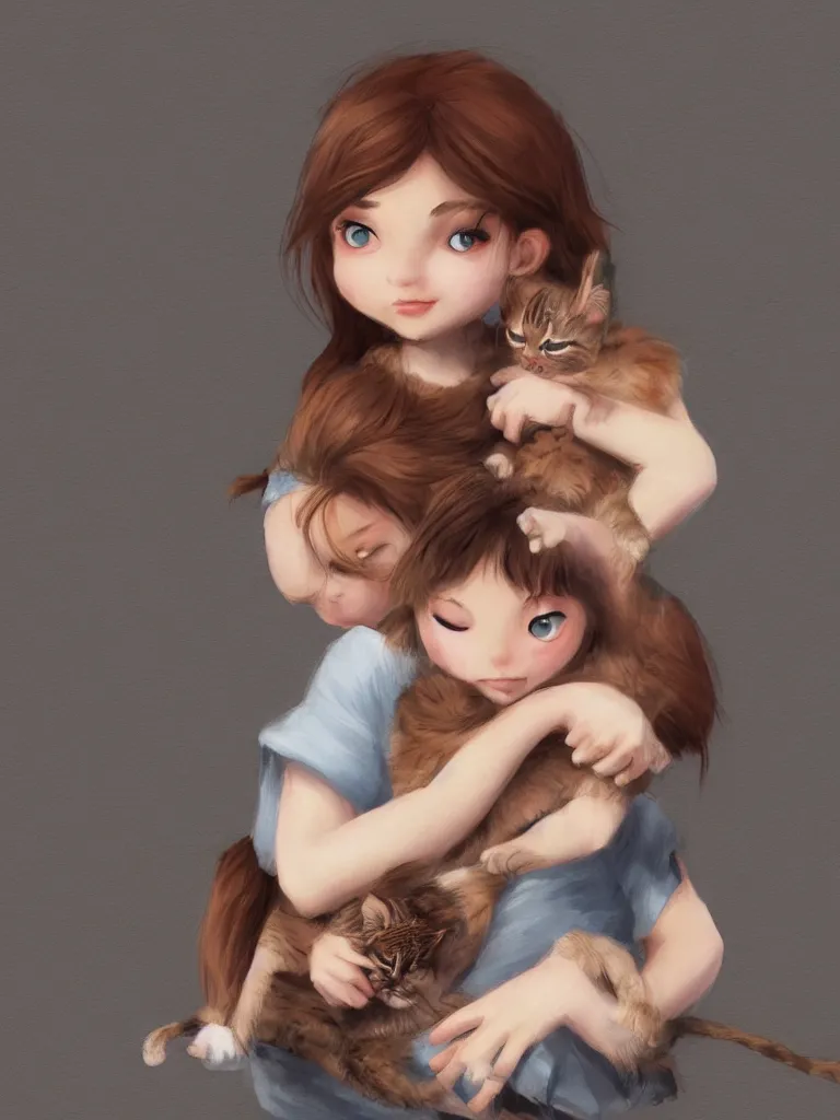 Image similar to girl hugging kitten by disney concept artists, blunt borders, rule of thirds