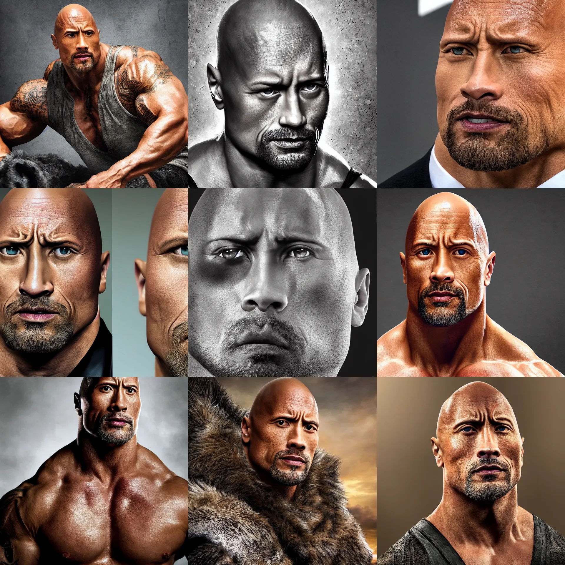 Prompt: front view portrait of dwayne johnson like a game of thrones character