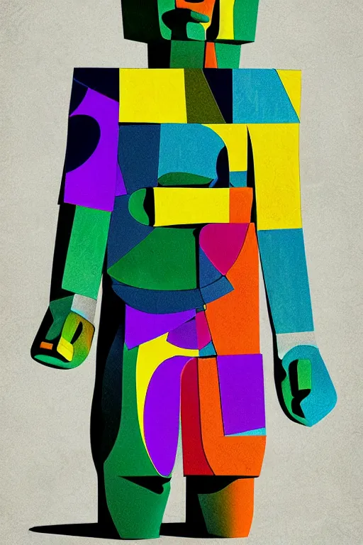 Image similar to cubist moai statue cutout digital illustration cartoon colorful beeple