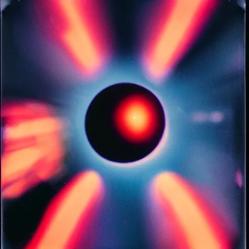 Prompt: polaroid photo of black hole in space, close up, futuristic light, trending on artstation, retro photography