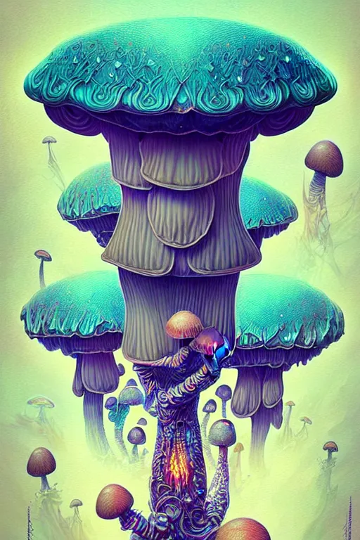 Image similar to anthropomorphic mushroom carnival attractions portrait, Art Deco nature, fantasy, intricate art deco mushroom designs, elegant, highly detailed fractals, sharp focus, fractal big top, art by Artgerm and beeple and Greg Rutkowski and WLOP