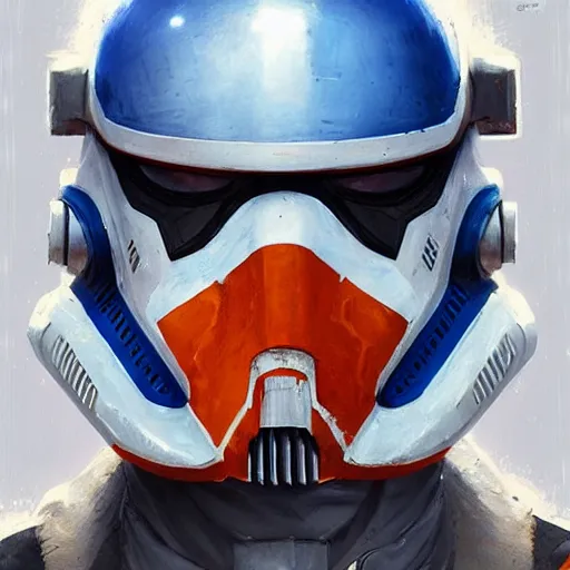 Image similar to portrait of a man by greg rutkowski, a soldier of the new galactic republic, wearing a white, blue and orange tactical gear, star wars expanded universe, highly detailed portrait, digital painting, artstation, concept art, smooth, sharp foccus ilustration, artstation hq