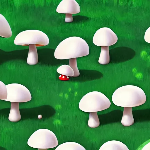 Image similar to mushroom kingdom from mario, digital art, giant green and white mushrooms, irina french, heraldo ortega, mandy jurgens trending on artstation 8 k 1 5 0 mpx