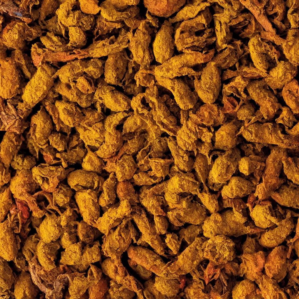 Image similar to close-up view of curry spice on top of a wooden table, 8k, high detail, photorealistic, proper shading