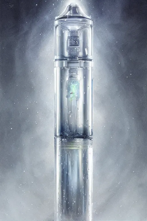 Prompt: concept art of a rolex - star wars white iridescent liquid dietary supplement in a transparent bottle with big black sticker on it by aenaluck, artgerm and roberto ferri and greg rutkowski, blue and white tones, digital painting, artstation, concept art, smooth, sharp foccus ilustration hq