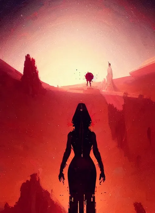 Image similar to sci - fi art, salma hayek as mars queen, red peaks in the background, art by ismail inceoglu