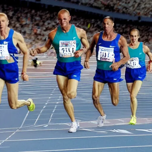 Image similar to astronauts running in a race in a stadium. olympic relay race.