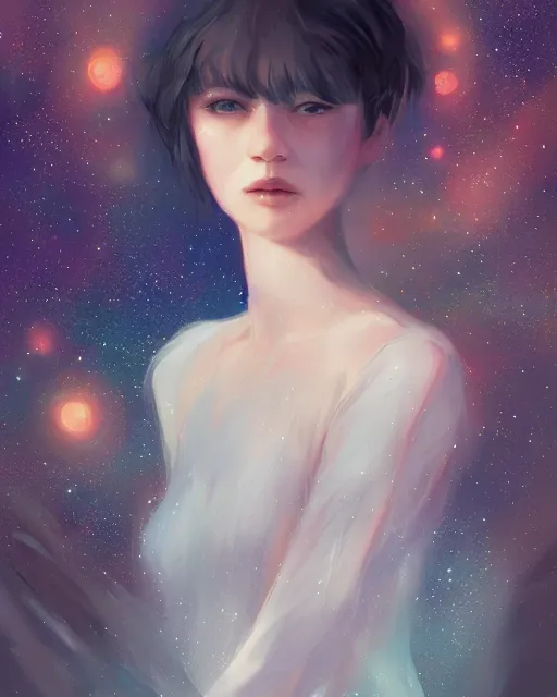 Image similar to beneath the stars, stargazer, portrait by wlop and loish, digital art