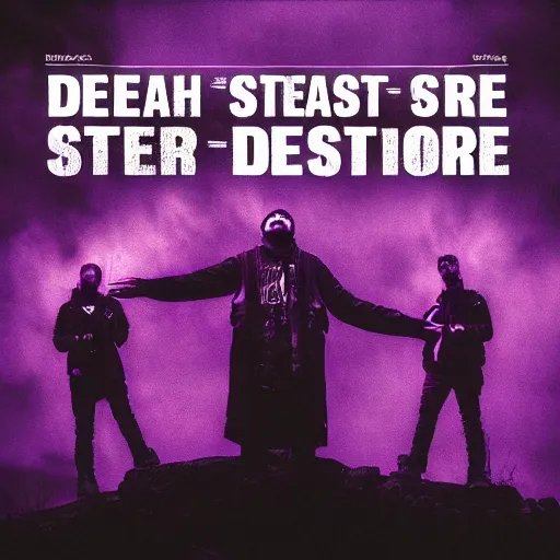 Prompt: deathstep album cover with a scary and menancing atmosphere in dark purple colors, high detail realistic photo