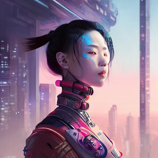 Image similar to portrait futuristic Samurai Girl, in future cyberpunk tokyo rooftop , ssci-fi, fantasy, intricate, very very beautiful, elegant, human anatomy, neon light, highly detailed, digital painting, artstation, concept art, smooth, sharp focus, illustration, art by tian zi and WLOP and alphonse mucha