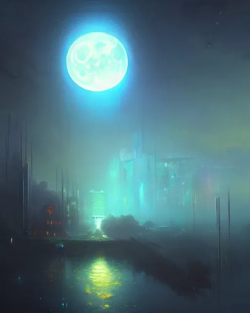 Image similar to a beautiful cyberpunk acrylic painting of a moon garden by Ivan Aivazovsky, trending on ArtStation, Beeple.