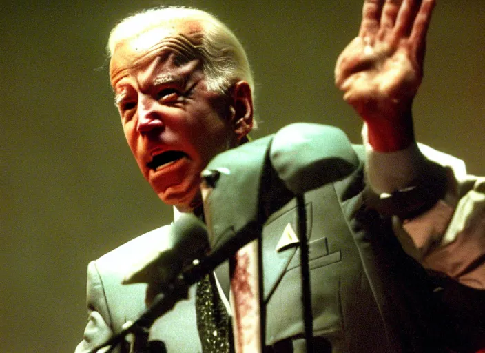 Image similar to publicity photo still of joe biden in gwar live on stage 1 9 9 8, 8 k, live concert lighting, mid shot