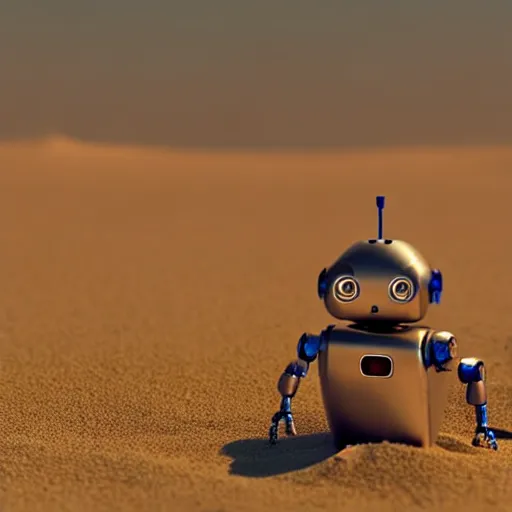 Image similar to a cute little robot is made of sand. super realistic 8 k render of a elegant, cinematic composition