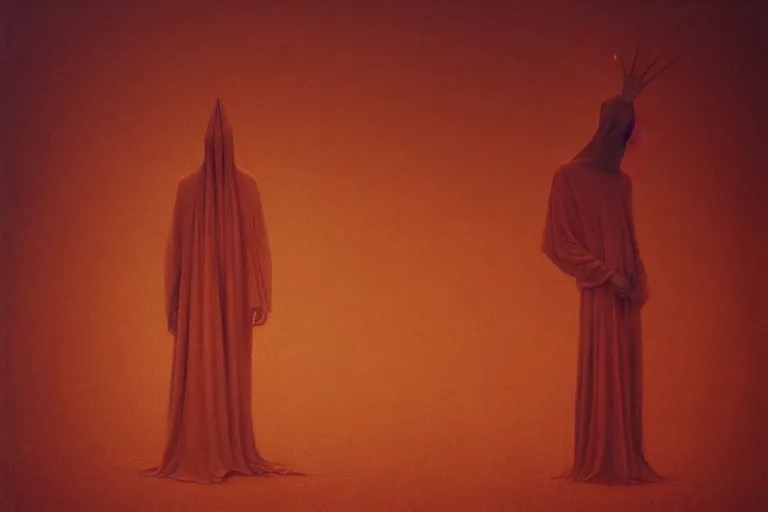 Prompt: king of dreams, sandman, gareth pugh aw 2 0 1 1, in hoc signo vinces, vatican in background, cloud of sand, dreaming, in the style of beksinski, part by hopper, part by rodcenko, part by hofbauer, intricate composition, red by caravaggio, insanely quality, highly detailed, masterpiece, red light, artstation