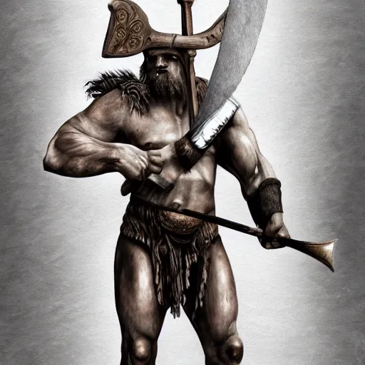 Image similar to Giant minotaur warrior with two handed axe, full body, muscular, dungeons and dragons, hyperrealism, high details, digital painting