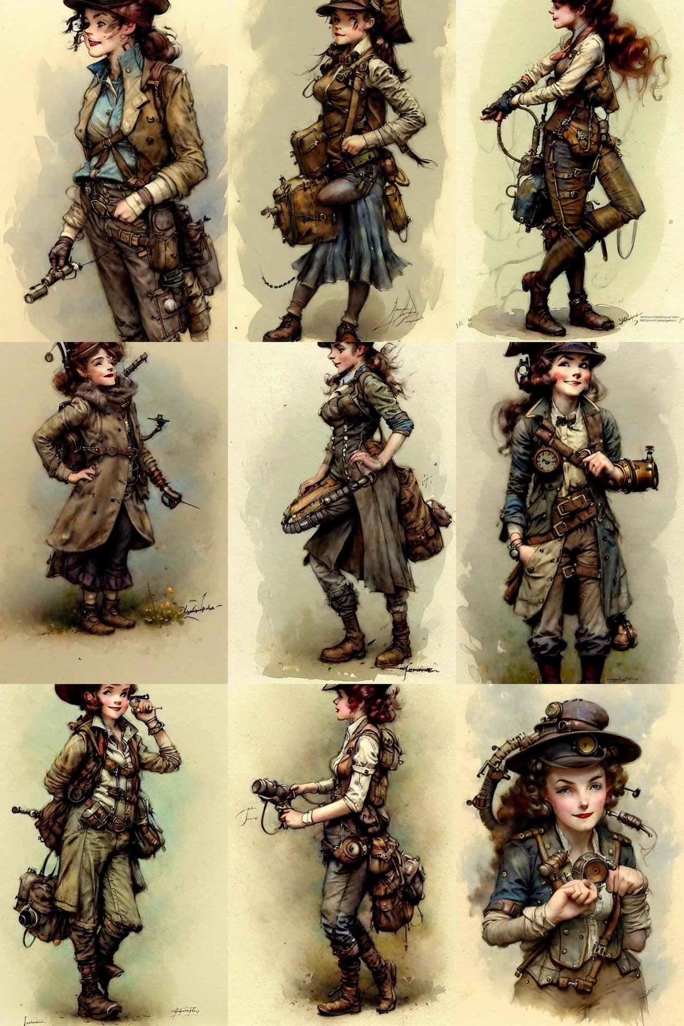 Prompt: (((((1950s steampunk adventurer girl inventer explorer . muted colors.))))) by Jean-Baptiste Monge !!!!!!!!!!!!!!!!!!!!!!!!!!!