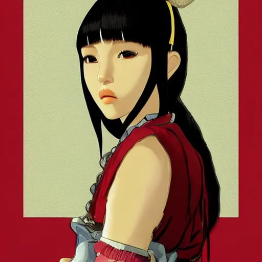 Image similar to a beautiful young japanese natalie portman alluring gravure model, stylized concept art, wearing elegant designer overalls, elegant overalls with mesoamerican patterns, mesoamerican native street fashion, princess mononoke, painted by jamie hewlett and ashley wood and mike mignola, aesthetic, gorgeous, stunning, alluring, attractive, artstation, pinterest, digital art