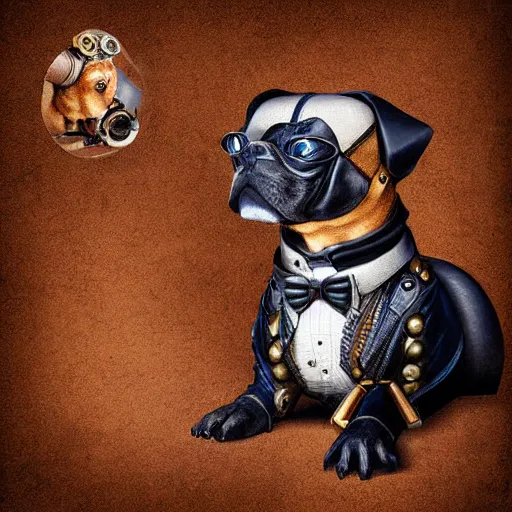 Image similar to a steampunk dog, digital art, hyperrealistic