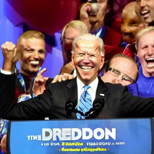 Prompt: Photograph of Joe Biden popping off after winning in a Smash Bros. tournament