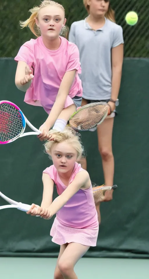 Prompt: children Dakota Fanning playing tennis badly drawn by a child