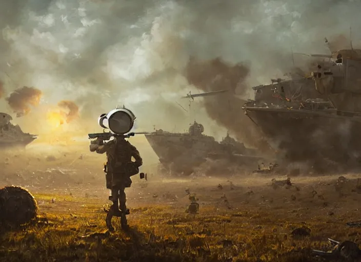 Prompt: cinematic artwork of spongebob SquarePants staring down the enemy on the battlefield by Greg Rutkowski, 4k, masterpiece