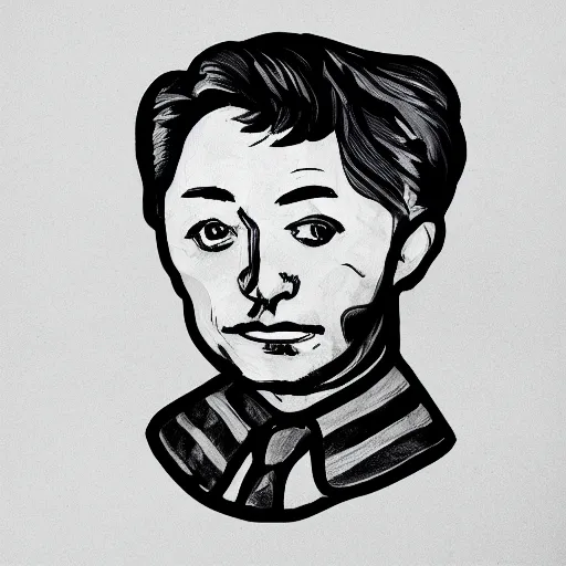 Prompt: line drawing of a potato that looks like elon musk, bold lines, black and white