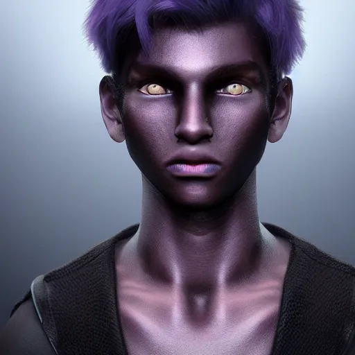 Image similar to a guy with purple eyes, completely dark, with black. magic powers, ultra realistic, 8 k, octane render, stylized,