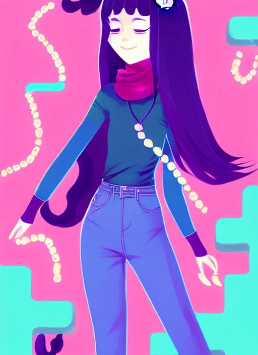 Image similar to female character inspired by 9 0's fashion and by madeline from celeste, art by rossdraws