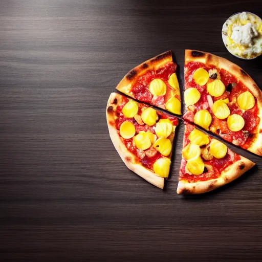 Image similar to pizza with ham pineapple and chesse profesional commercial photo shot 4 k