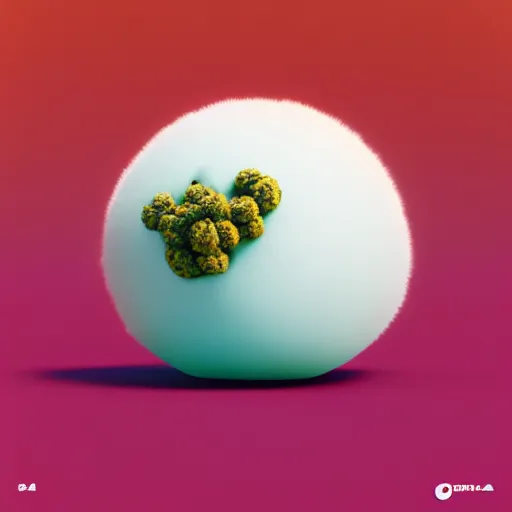 Image similar to portrait of a flavoured cute mochi snowball character with cannabis on the inside. octane 8 k render by eyvind earle