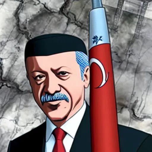 Image similar to recep tayyip erdogan becomes caliph, anime style