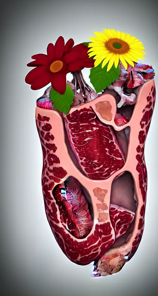 Image similar to Professional arrangement of human flesh, bones, teeth, and rotten meat in a flower vase