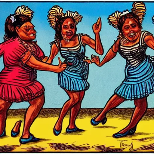 Image similar to dominicanas dancing, drawing by r crumb