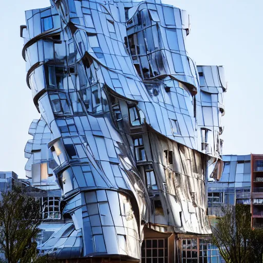 Prompt: an architectural designed by Frank Gehry and Rem Koolhaas together