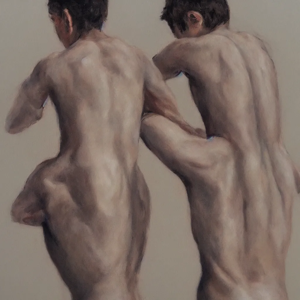 Image similar to painting of a boy back pose