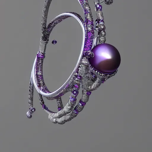 Image similar to silver ring with a purple pearl, extra terrestrial, magical, intricate, hyper detailed, octane render, 4k, 8k, photorealistic, fill light