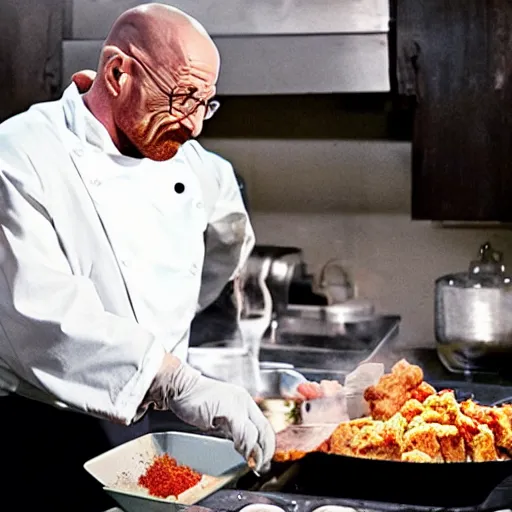 Image similar to walter white cooking chicken realstic