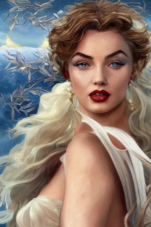 Prompt: ultra realistic illustration, a stunningly beautiful greek goddess of chaos played by marilyn monroe and dove cameron and margot robbie and taylor swift and megan fox, intricate, elegant, highly detailed, digital painting, artstation, concept art, smooth, sharp focus, illustration, art by artgerm and greg rutkowski and alphonse mucha