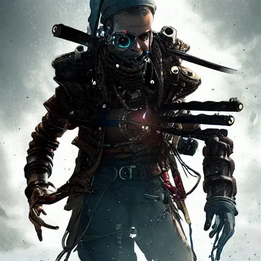 Image similar to i am a cyborg pirate in cyberpunk when visiting frostpunk