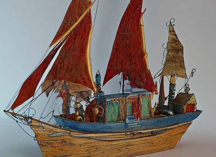 Image similar to sailing vessel, lowbrow, 3 - d, highly detailed, in the style of alexander jansson,