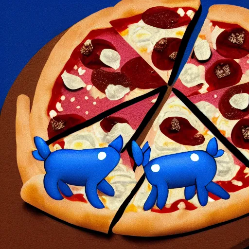 Prompt: blue pigs eating pizza on a cloud, soft lighting, intricate, high detail, 8 k