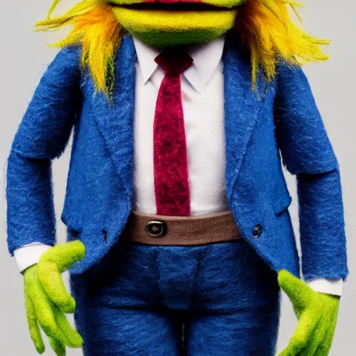 Image similar to saul goodman as a muppet. highly detailed felt. colorful clothes. hyper real photo. 4 k.