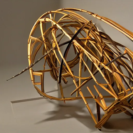 Image similar to a kinetic sculpture made with bamboo