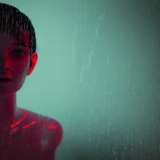 Prompt: human portrait made out of rain, beautiful, neon, epic detail, rendered in octane, unreal engine