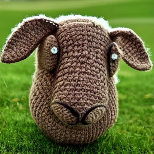 Image similar to realistic photo of a sheep crocheted out of wool, digital art