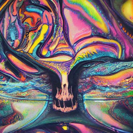 Image similar to when you look too long at the abyss the abyss looks back at you. by lisa frank, hyperrealistic photorealism acrylic on canvas, resembling a high resolution photograph