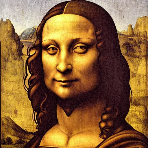 Image similar to Mona Lista painting a portrait of Leonardo Da Vinci