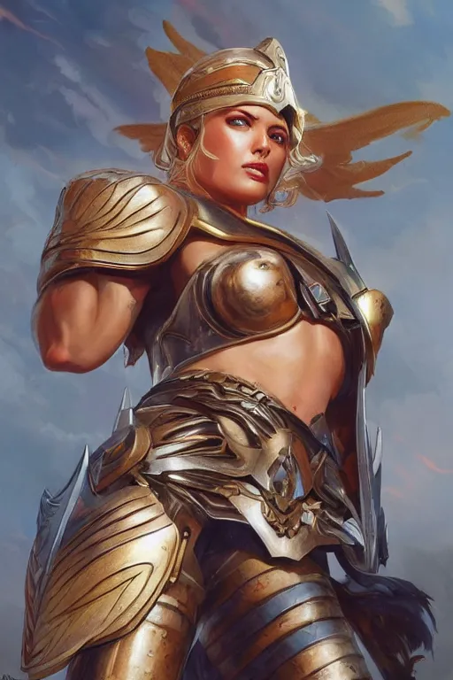 Image similar to amazon valkyrie athena, d & d, fantasy, portrait, highly detailed, headshot, digital painting, trending on artstation, concept art, sharp focus, illustration, art by artgerm and greg rutkowski and magali villeneuve