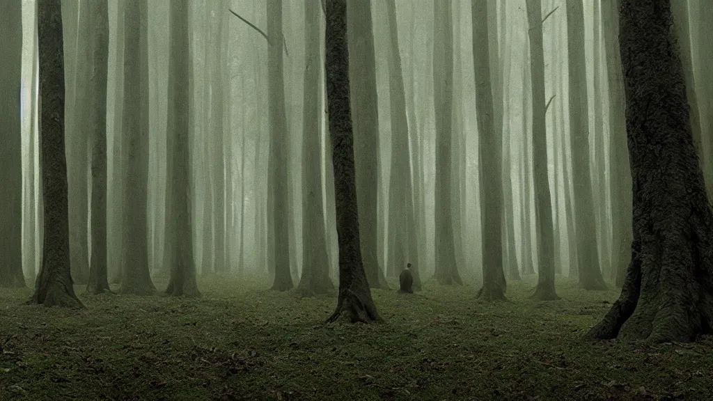 Image similar to can't see the forest through the trees, film still from the movie directed by denis villeneuve and david cronenberg with art direction by zdzisław beksinski and dr. seuss